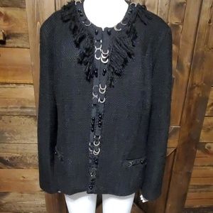 Chico's blazer with silver detailing black fringe